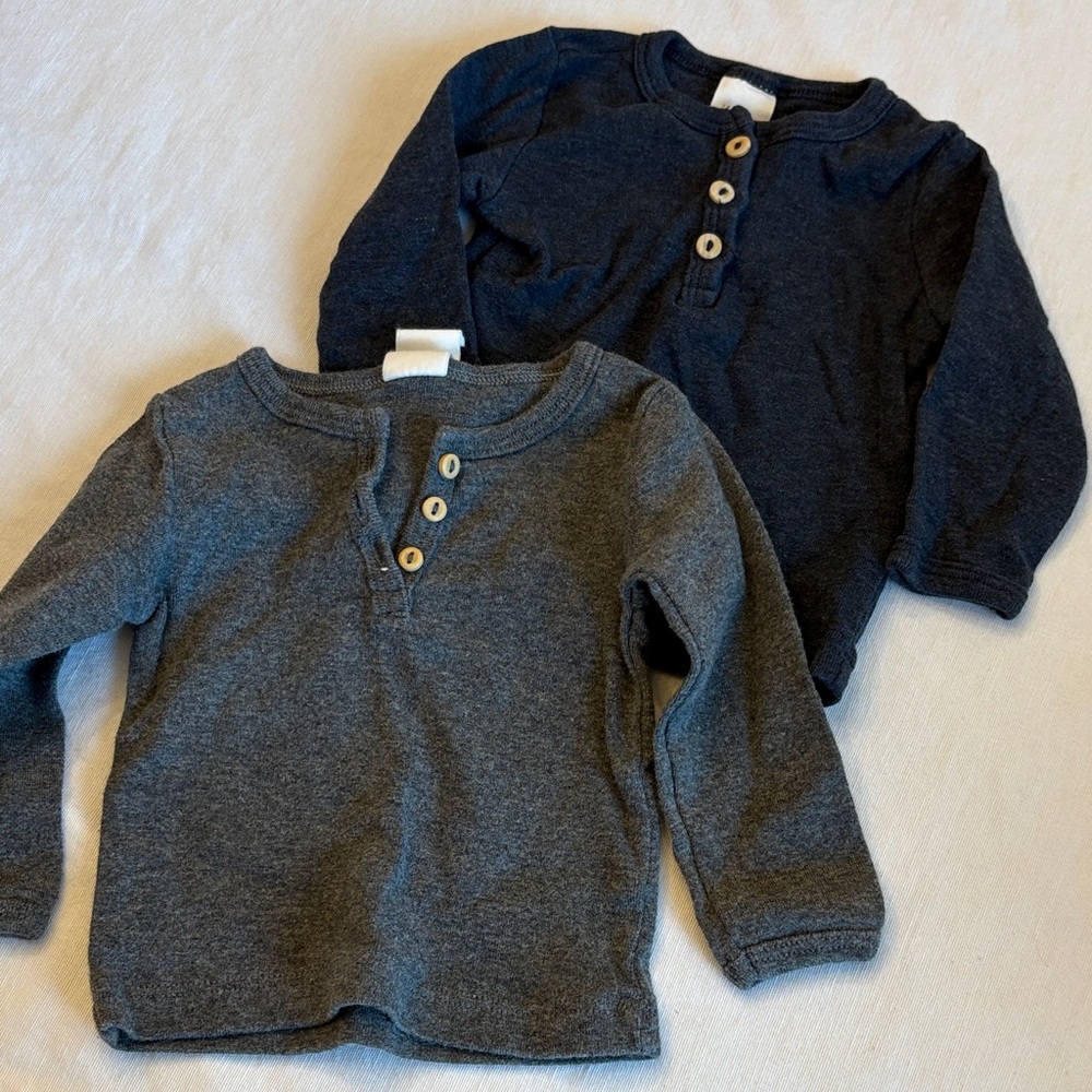 H&M Kids Long Sleeve Henley Shirts - Charcoal and Dark Blue